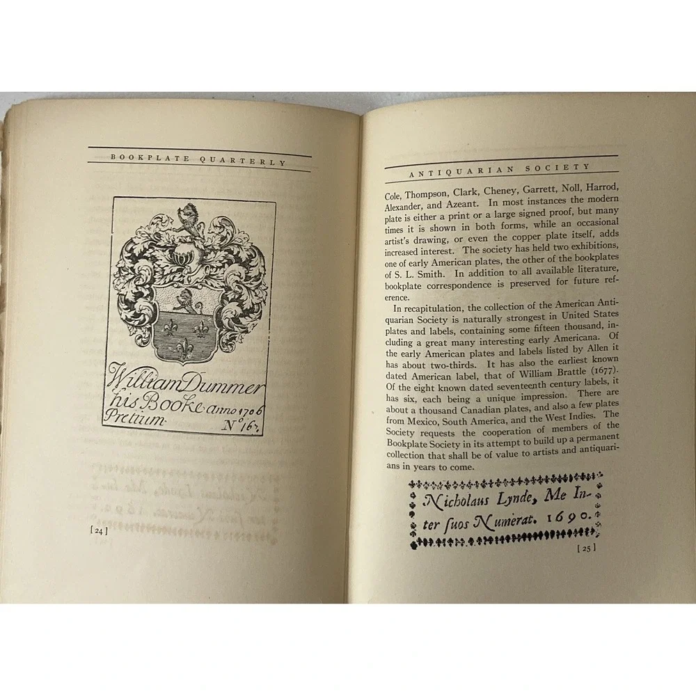 The Bookplate Quarterly April 1918‎ American Society Ex Libris Antique Book Rare